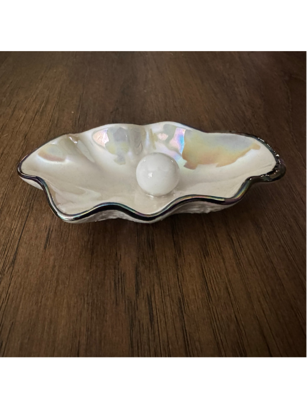 Urban Outfitters Iridescent Oyster Shell Trinket Dish with Pearl
